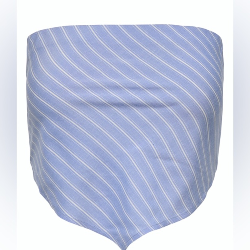 NWT ONLY Cristel Scarf Top Blue & White Striped Strapless Crop Smocked Back - Picture 3 of 5